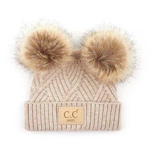 CC Baby Double Pom Criss-Cross Pattern Beanie ( BABY-2060-POMPOM )