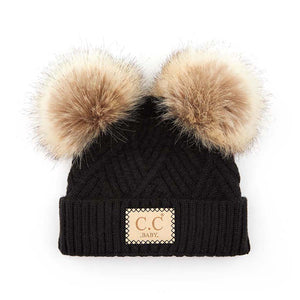 CC Baby Double Pom Criss-Cross Pattern Beanie ( BABY-2060-POMPOM )