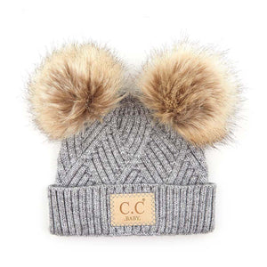 CC Baby Double Pom Criss-Cross Pattern Beanie ( BABY-2060-POMPOM )