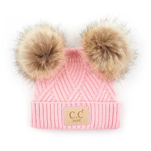 CC Baby Double Pom Criss-Cross Pattern Beanie ( BABY-2060-POMPOM )