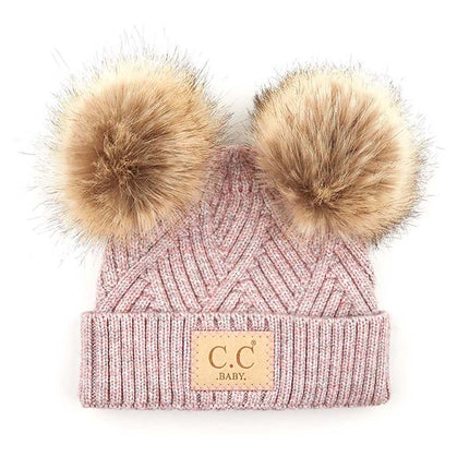 CC Baby Double Pom Criss-Cross Pattern Beanie ( BABY-2060-POMPOM )