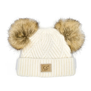 CC Baby Double Pom Criss-Cross Pattern Beanie ( BABY-2060-POMPOM )