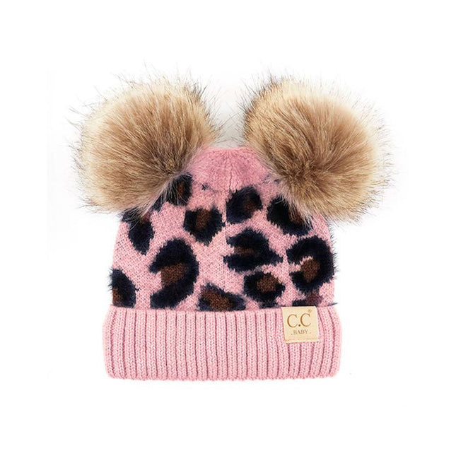 CC Double Pom Kid Leopard Beanie ( KIDS-2061 POMPOM )