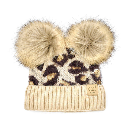 CC Double Pom Baby Leopard Beanie ( BABY-2061-POMPOM )