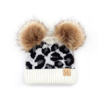 CC Double Pom Baby Leopard Beanie ( BABY-2061-POMPOM )