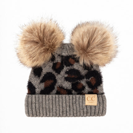 CC Double Pom Baby Leopard Beanie ( BABY-2061-POMPOM )