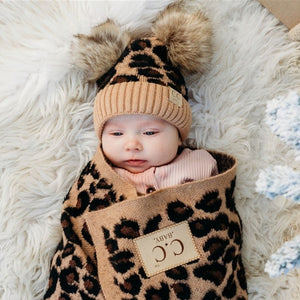 CC Double Pom Baby Leopard Beanie ( BABY-2061-POMPOM )