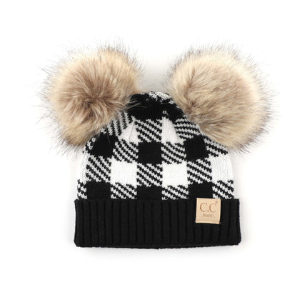 CC Baby Buffalo Plaid Double Pom Pom Unisex Girls Beanie ( BABY-25-POMPOM )