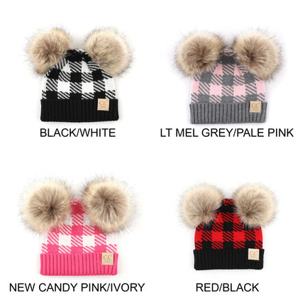 CC Baby Buffalo Plaid Double Pom Pom Unisex Girls Beanie ( BABY-25-POMPOM )