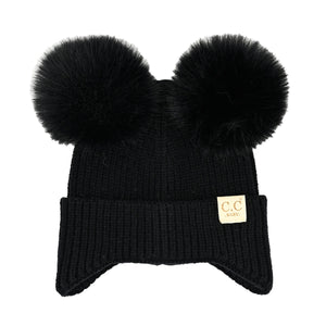 CC Toasty and Warm Ear Flap Double Pom Baby Beanie ( BB-HTC0078 )