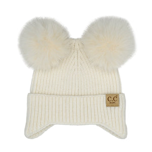 CC Toasty and Warm Ear Flap Double Pom Baby Beanie ( BB-HTC0078 )