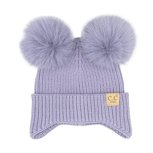 CC Toasty and Warm Ear Flap Double Pom Baby Beanie ( BB-HTC0078 )