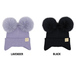 CC Toasty and Warm Ear Flap Double Pom Baby Beanie ( BB-HTC0078 )