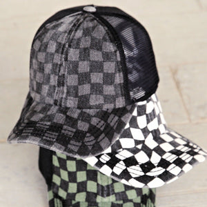 CC Checkered Pattern Baseball Cap | Criss-Cross ( BT-1008 )