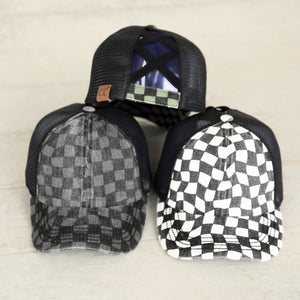 CC Checkered Pattern Baseball Cap | Criss-Cross ( BT-1008 )