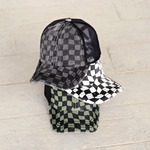 CC Checkered Pattern Baseball Cap | Criss-Cross ( BT-1008 )