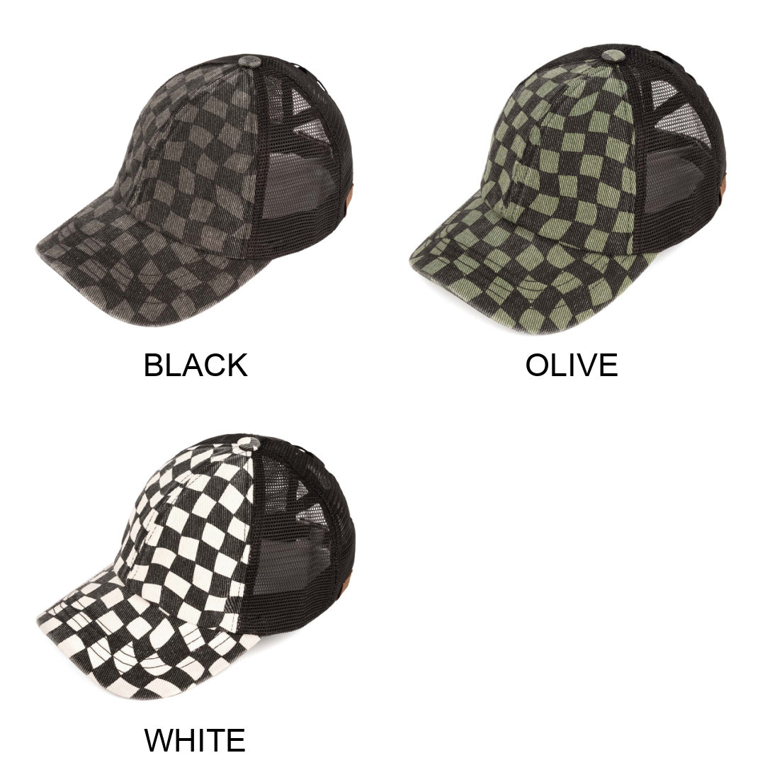 CC Checkered Pattern Baseball Cap | Criss-Cross ( BT-1008 )