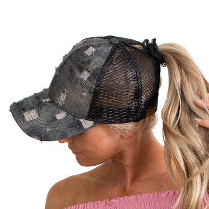 CC Destroyed Denim Pony Cap ( BT-8 )