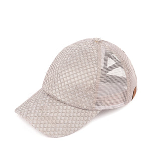 CC Textured Faux Leather Pony Cap ( BT-934 )