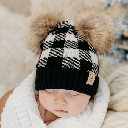 CC Baby Buffalo Plaid Double Pom Pom Unisex Girls Beanie ( BABY-25-POMPOM )