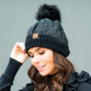 CC Quilted Pom Beanie ( HAT-1739 )