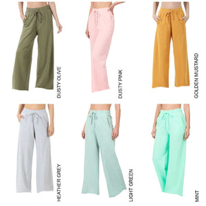 French Terry Drawstring Waist Raw Edge Hem Pants ( TP-39059 )