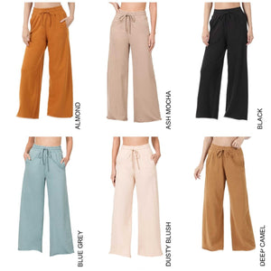 French Terry Drawstring Waist Raw Edge Hem Pants ( TP-39059 )