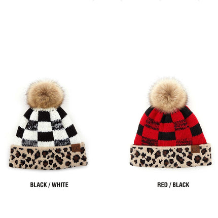 CC Cabin Cozy Leopard Plaid Beanie ( HAT-2084 )