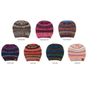 CC Bun/Pony Multi Colored Striped Beanie ( MB-705 )