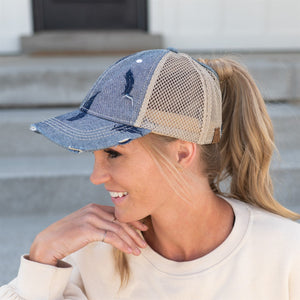 CC Leaf Motif Jacquard Denim Pony Cap ( BT-3921 )