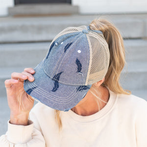 CC Leaf Motif Jacquard Denim Pony Cap ( BT-3921 )