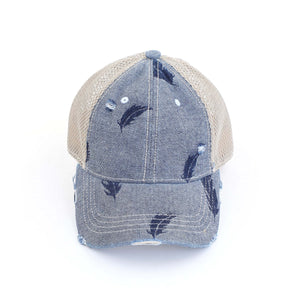 CC Leaf Motif Jacquard Denim Pony Cap ( BT-3921 )