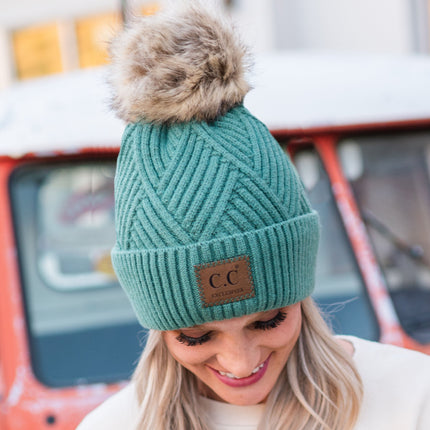CC Criss-Cross Suede Patch Beanie ( HAT-2060 )