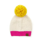 CC KNITTED SHERPA BEANIE WITH CONTRASTING YARN POM AND KNIT CUFF ( HAT-2069 )