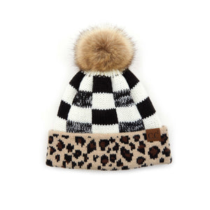 CC Cabin Cozy Leopard Plaid Beanie ( HAT-2084 )