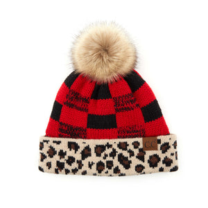 CC Cabin Cozy Leopard Plaid Beanie ( HAT-2084 )