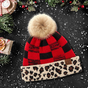 CC Cabin Cozy Leopard Plaid Beanie ( HAT-2084 )