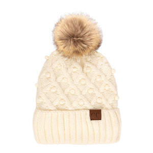 CC Crafted Pom Detail Beanie ( HAT-3836 )