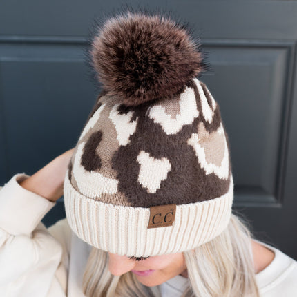 CC Chenille Camo Abstract Print Beanie ( HAT-4005 )