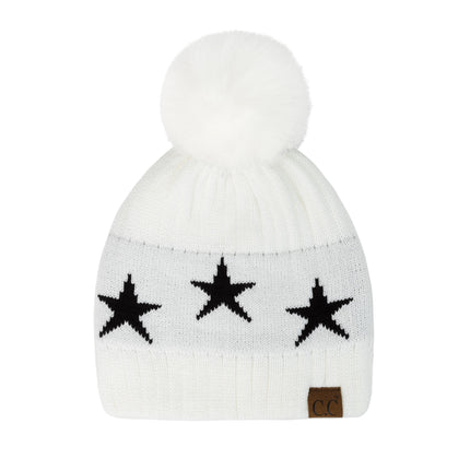 CC Beanie with Quality Faux Fur Pom & Star Pattern ( HAT-4023 )