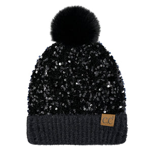 CC Sequin Fur Pom Beanie ( HTE0012 ) ( HTE0017 )