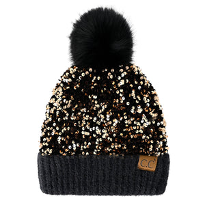 CC Sequin Fur Pom Beanie ( HTE0012 ) ( HTE0017 )