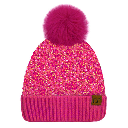 CC Kids Sequin Fur Pom Beanie ( KD-HTE0012 ) ( KD-HTE0017 ) ( HTE0012 ) ( HTE0017 )