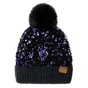 CC Sequin Fur Pom Beanie ( HTE0012 ) ( HTE0017 )