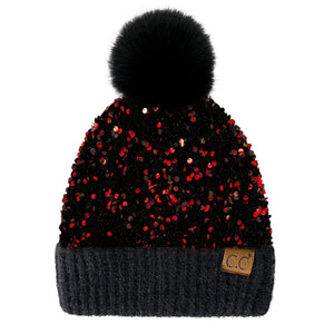 CC Sequin Fur Pom Beanie ( HTE0012 ) ( HTE0017 )