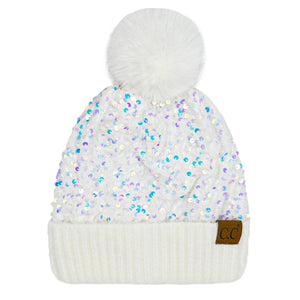 CC Sequin Fur Pom Beanie ( HTE0012 ) ( HTE0017 )