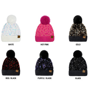CC Sequin Fur Pom Beanie ( HTE0012 ) ( HTE0017 )