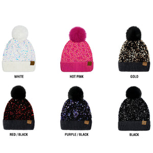 CC Sequin Fur Pom Beanie ( HTE0012 ) ( HTE0017 )