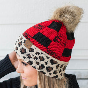 CC Cabin Cozy Leopard Plaid Beanie ( HAT-2084 )