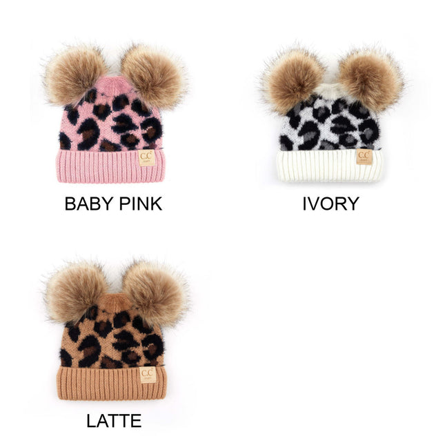 CC Double Pom Kid Leopard Beanie ( KIDS-2061 POMPOM )